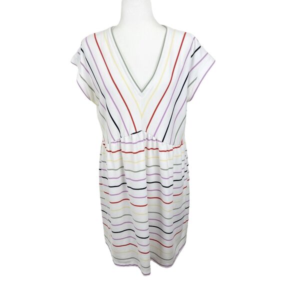 Loft Dress Women Large White Striped V-Neck Short Sleeve Terry Mini Casual - Picture 1 of 12